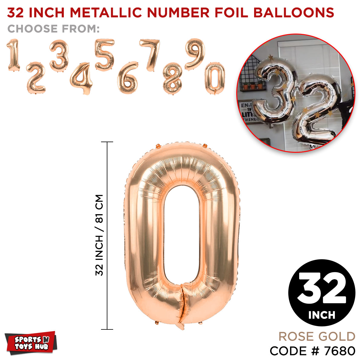 Rose Gold 32 inch Number Foil Balloon