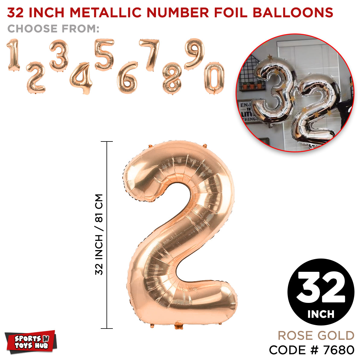 Rose Gold 32 inch Number Foil Balloon