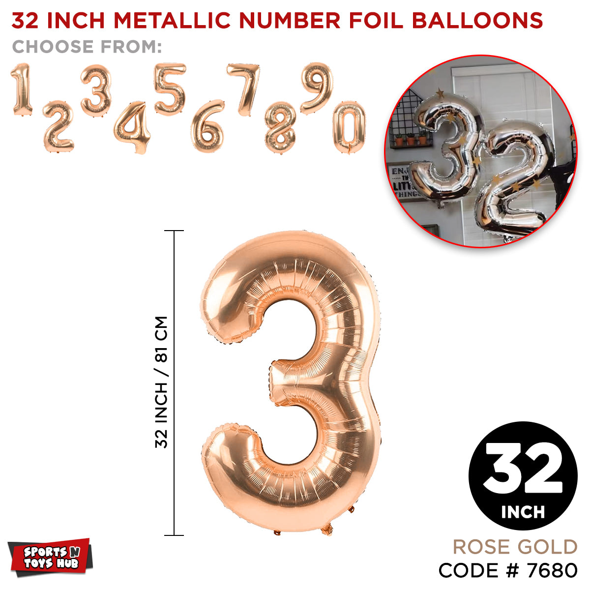 Rose Gold 32 inch Number Foil Balloon