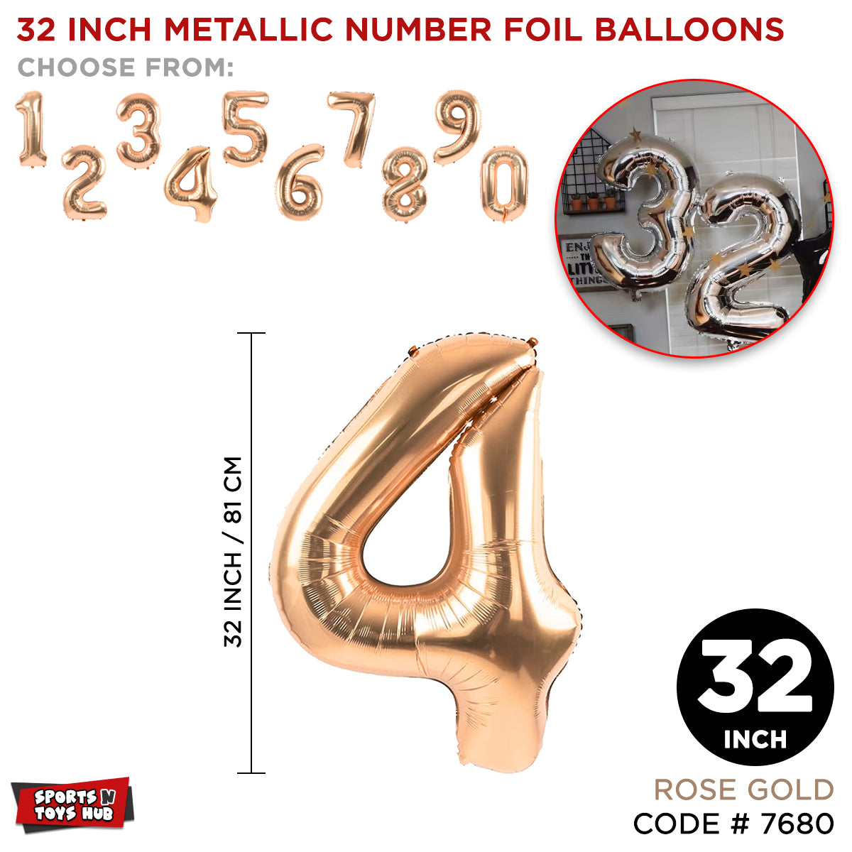 Rose Gold 32 inch Number Foil Balloon