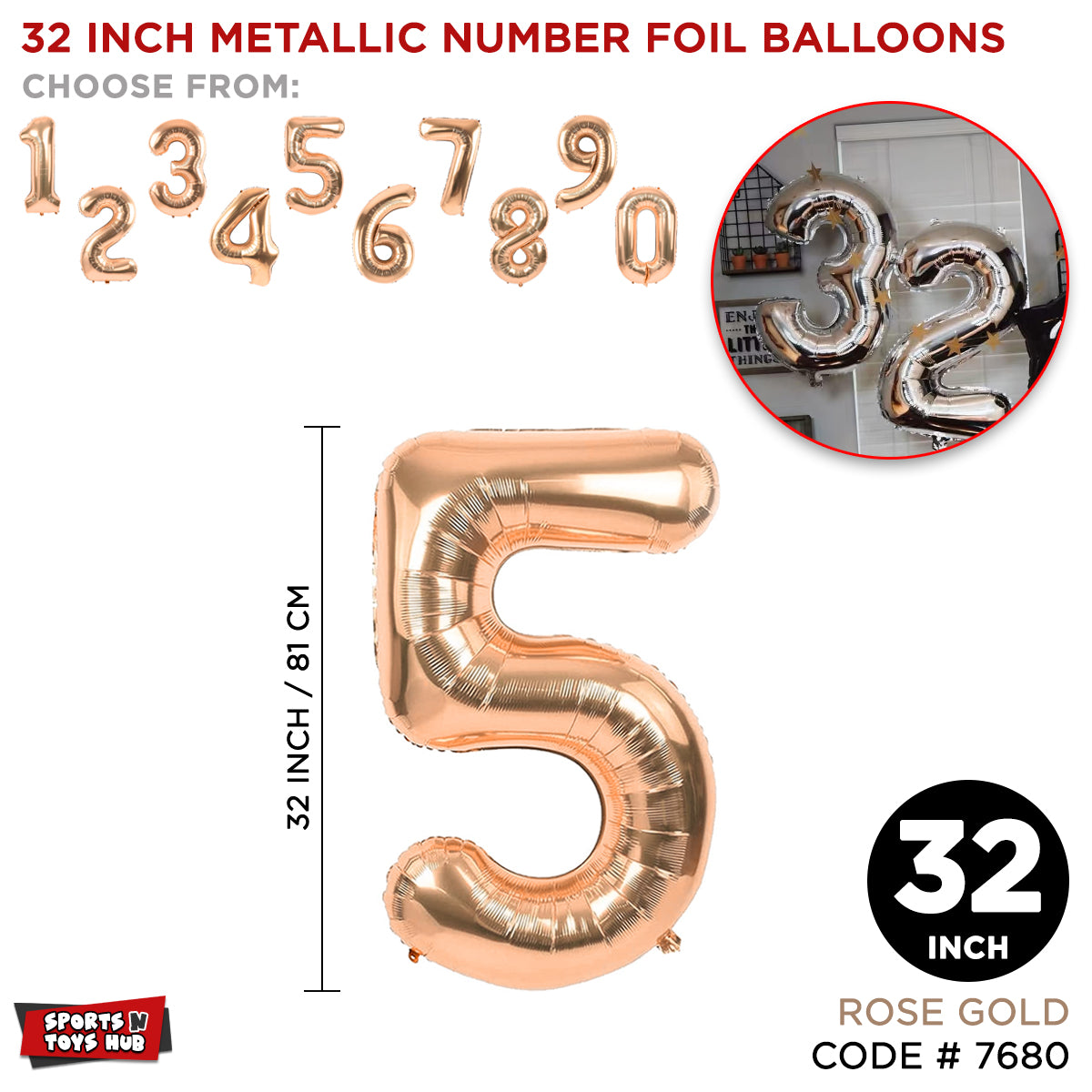 Rose Gold 32 inch Number Foil Balloon