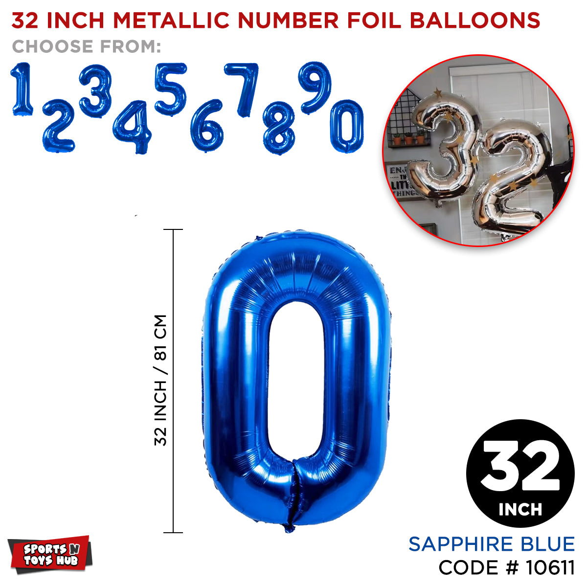 32 Inch Blue Number Foil Balloon Collection