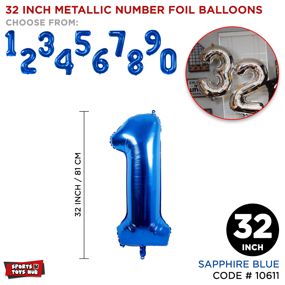 32 Inch Blue Number Foil Balloon Collection