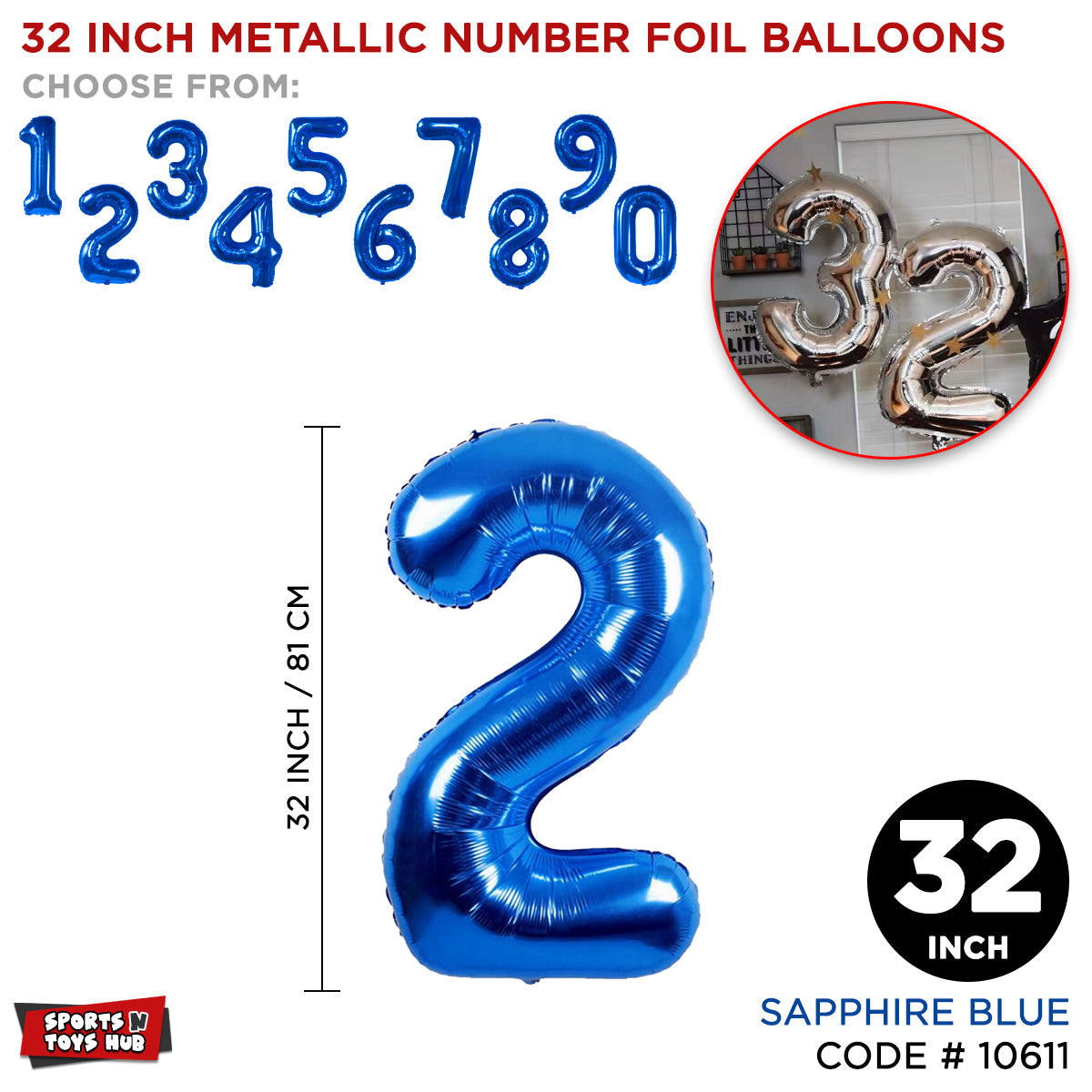 32 Inch Blue Number Foil Balloon Collection