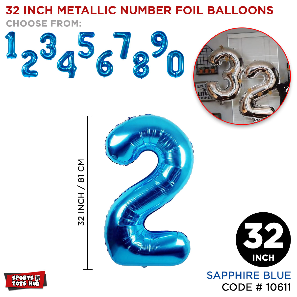32 Inch Blue Number Foil Balloon Collection