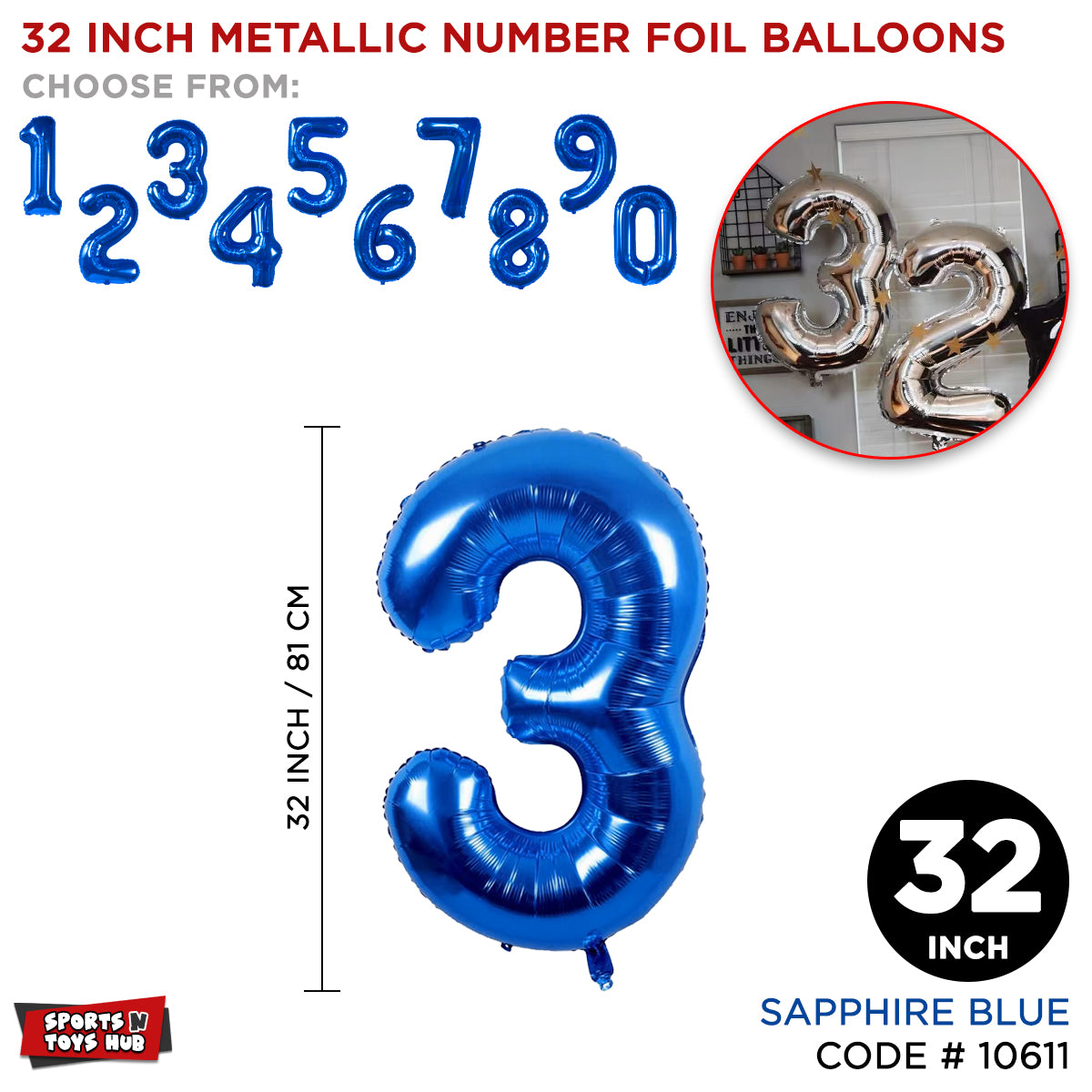 32 Inch Blue Number Foil Balloon Collection