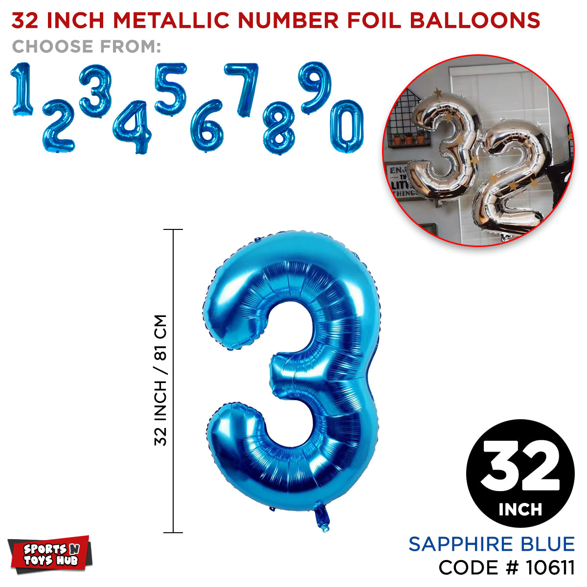 32 Inch Blue Number Foil Balloon Collection