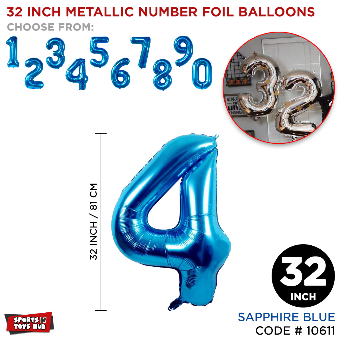 32 Inch Blue Number Foil Balloon Collection