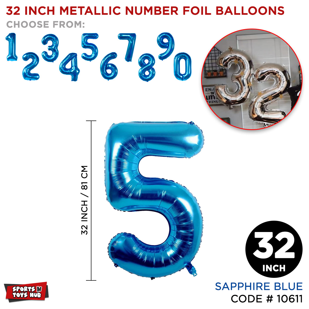 32 Inch Blue Number Foil Balloon Collection