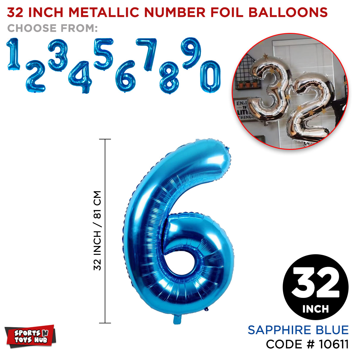 32 Inch Blue Number Foil Balloon Collection