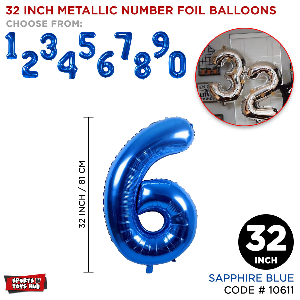 32 Inch Blue Number Foil Balloon Collection