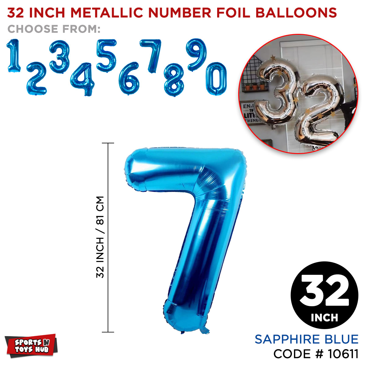 32 Inch Blue Number Foil Balloon Collection