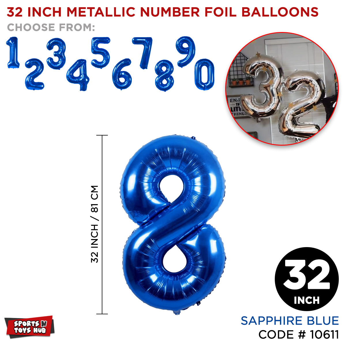 32 Inch Blue Number Foil Balloon Collection