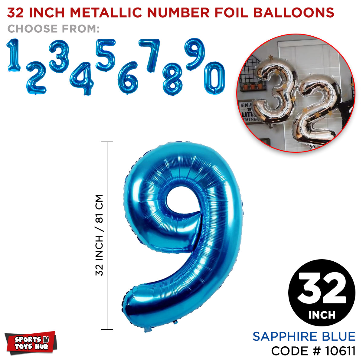 32 Inch Blue Number Foil Balloon Collection
