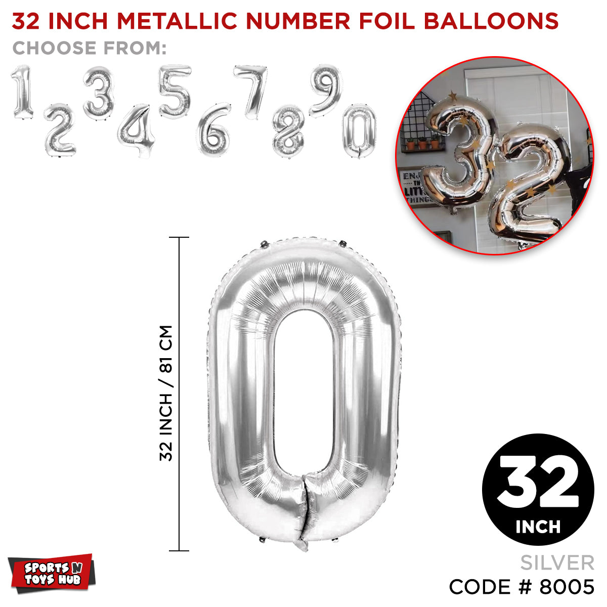 32 Inch Silver Number Foil Balloon