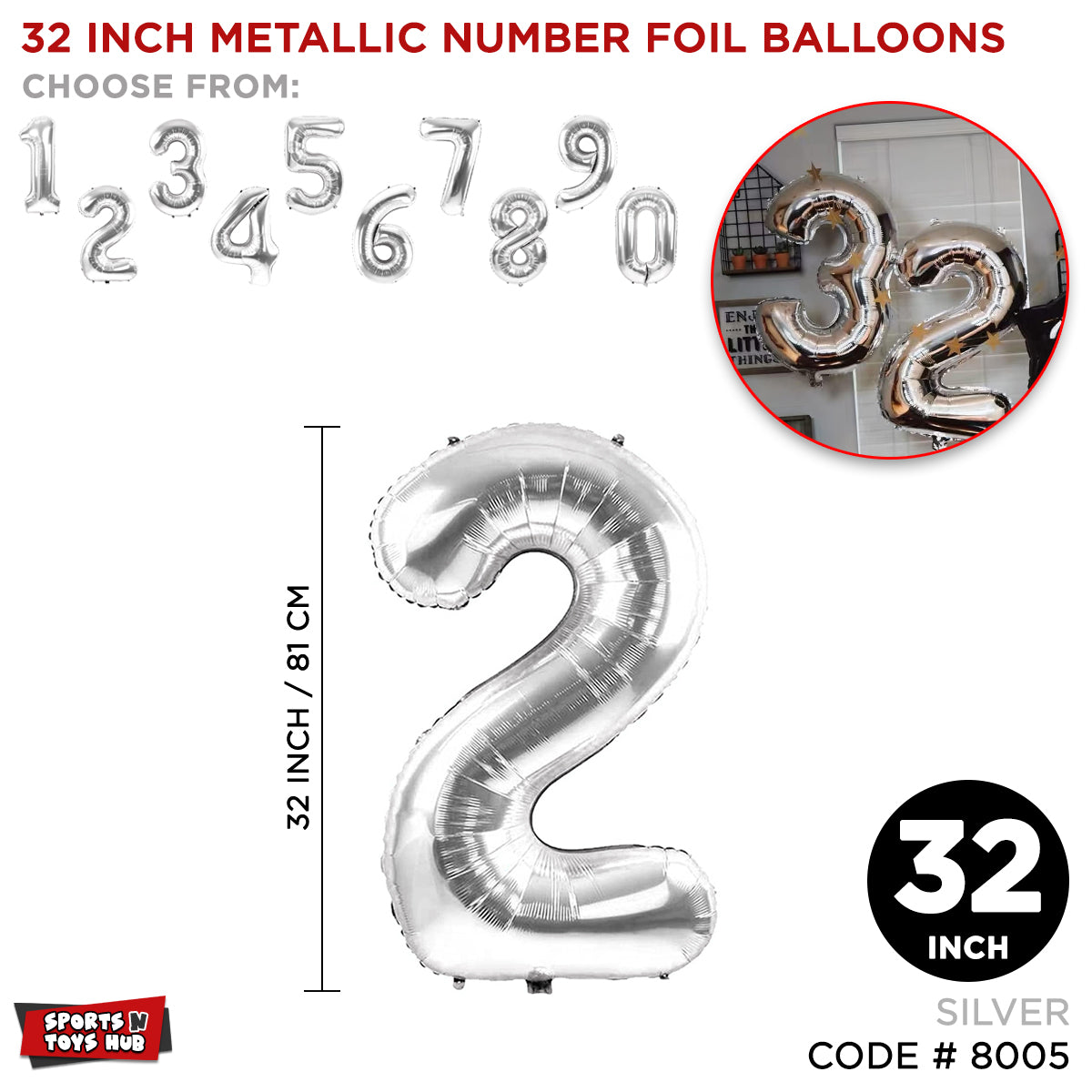 32 Inch Silver Number Foil Balloon