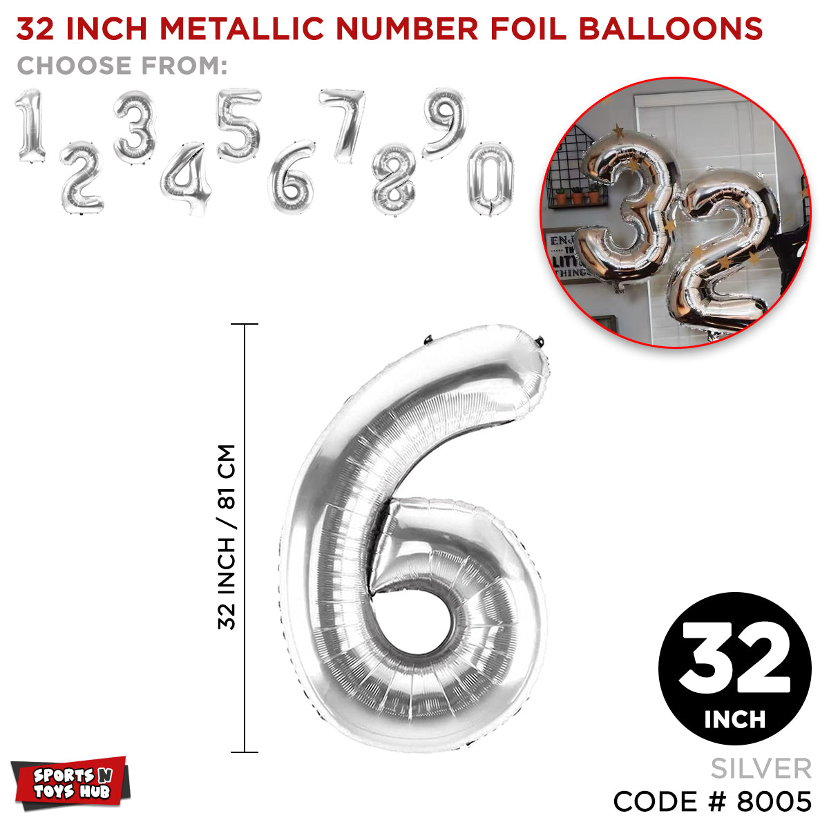32 Inch Silver Number Foil Balloon