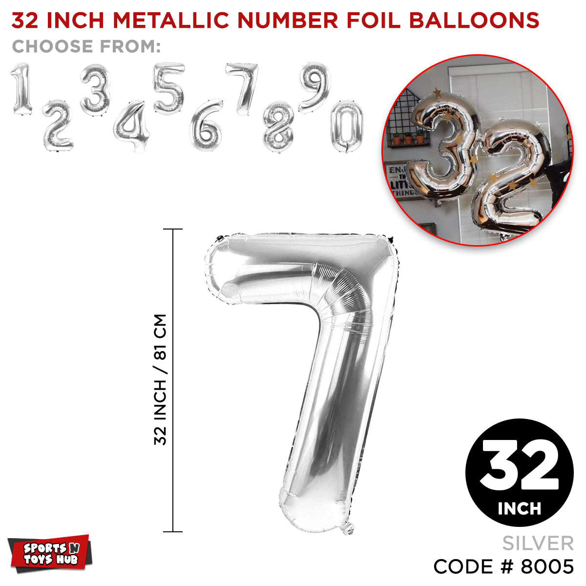 32 Inch Silver Number Foil Balloon