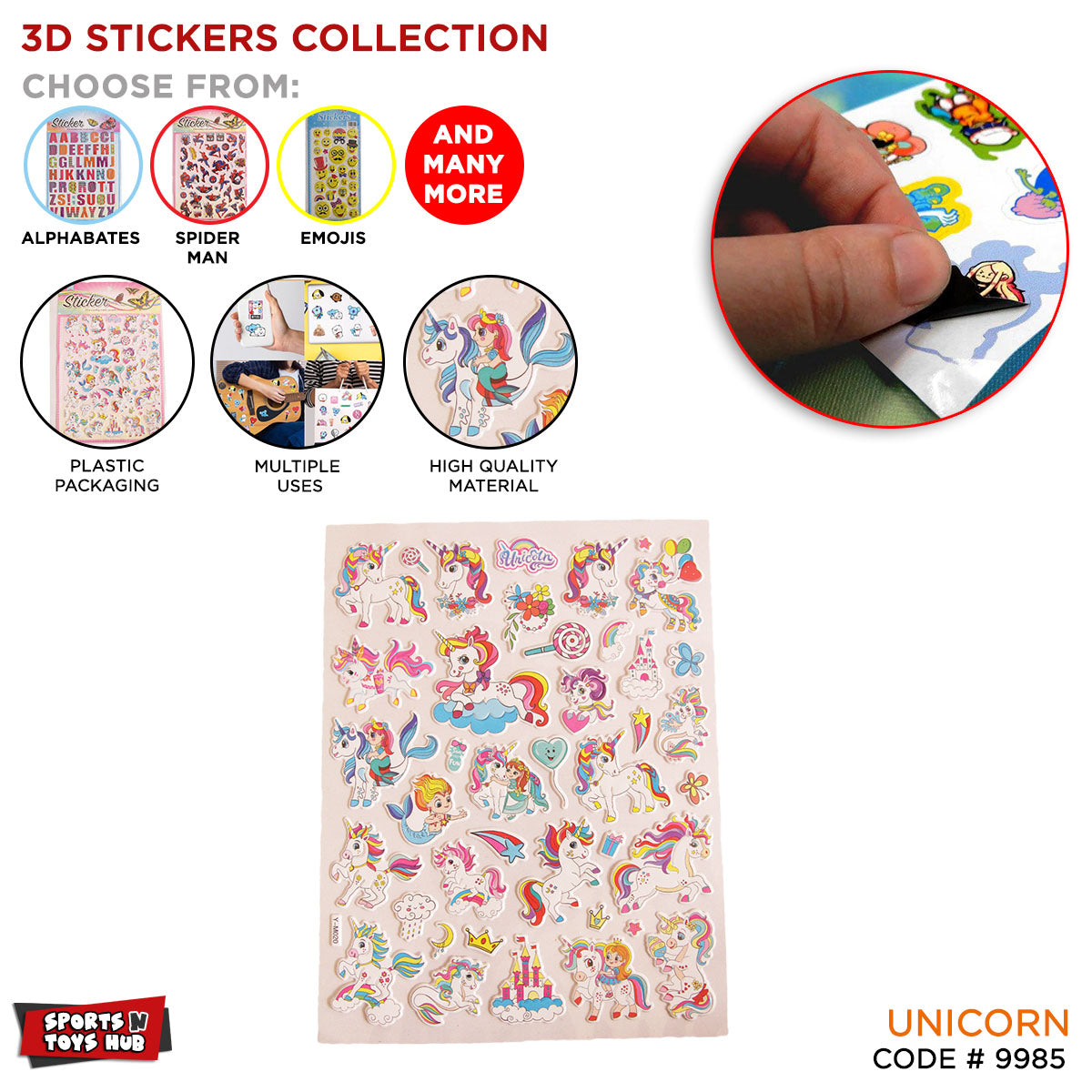 3D Cartoon Character Unicorn Stickers