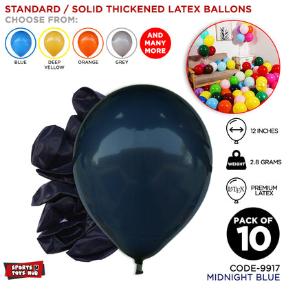 12 Inch 2.8 Gram Solid Latex Round Balloons - 10 Pcs