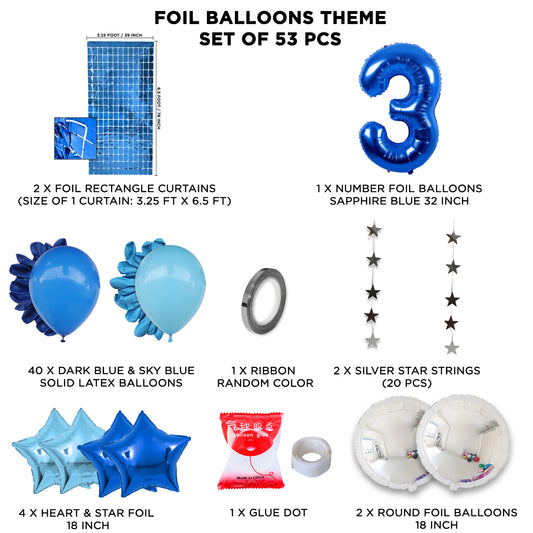 Third Birthday Foil Balloon Theme With Rectangle Curtain