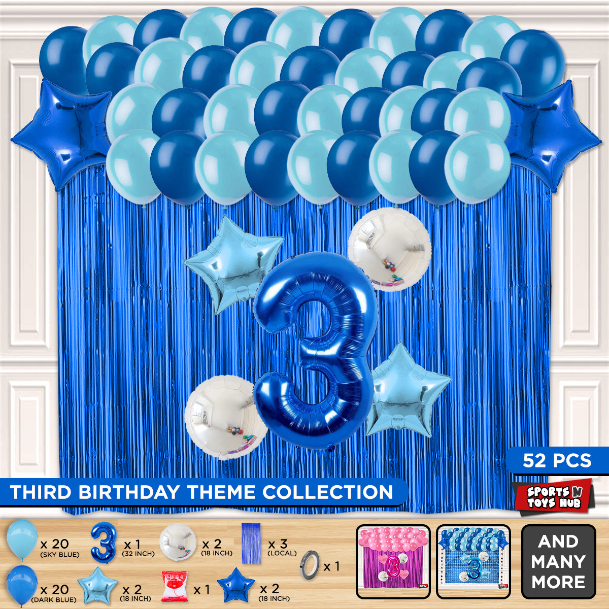 Third Birthday Foil Balloon Theme With Curtain