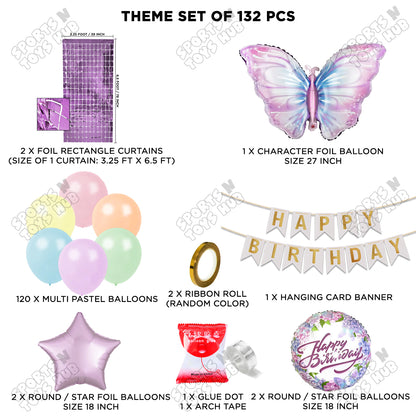 Butterfly Foil Balloon Set With Happy Birthday Card Banner Arch Theme - Pack Of 132