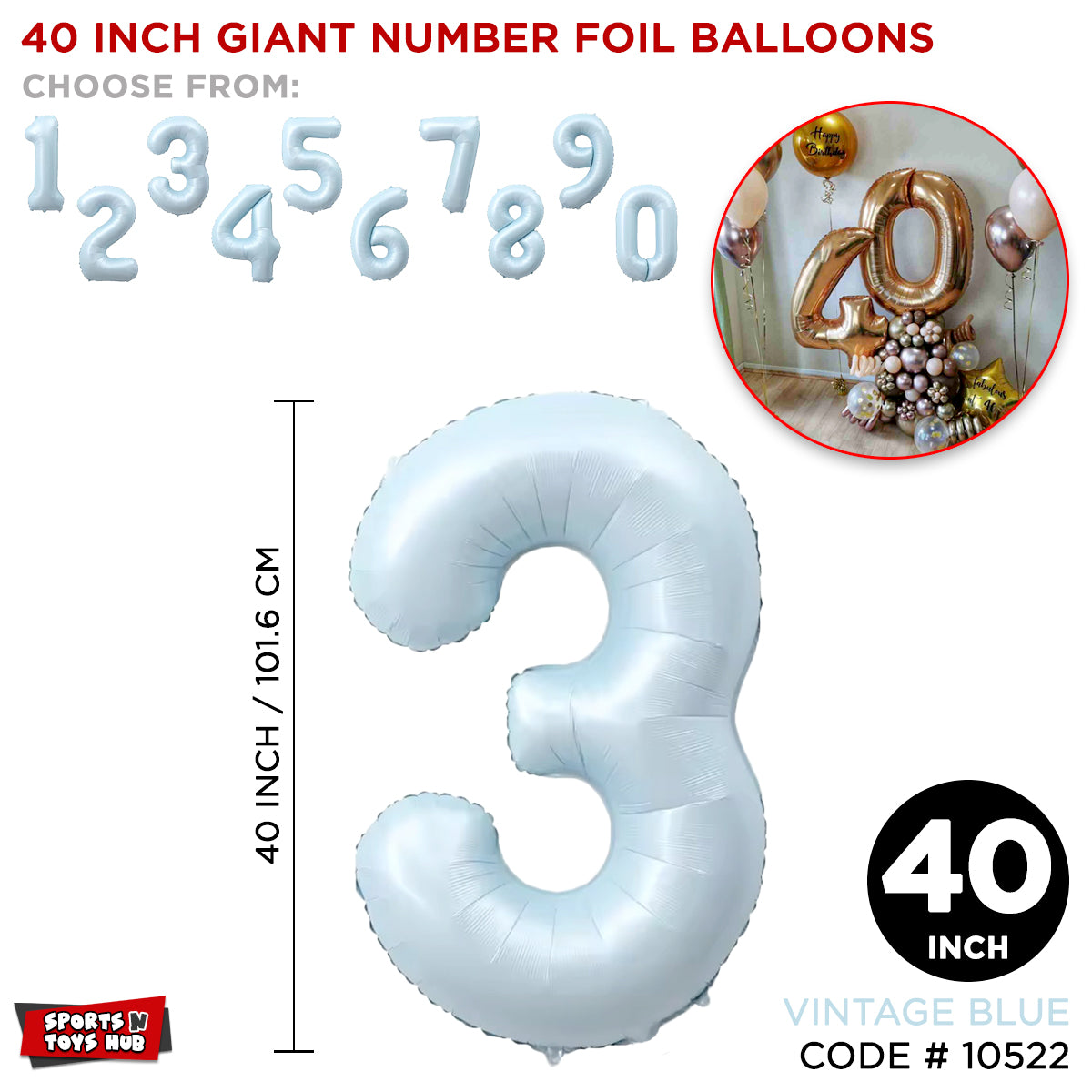 40 Inch Vintage Blue Number Foil Balloon