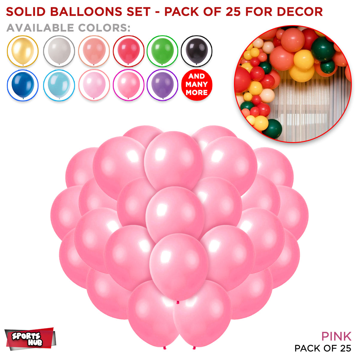 1.5 Gram Solid Latex 10 Inch Round Balloons - 25 Pcs