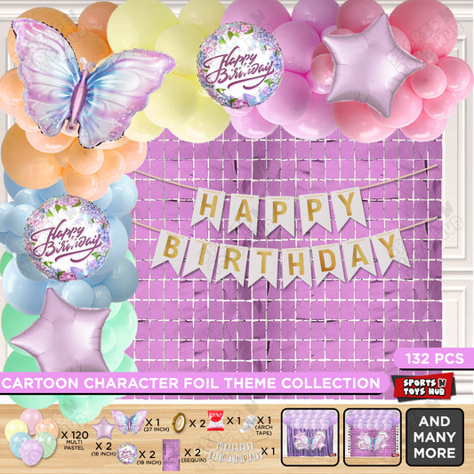 Butterfly Foil Balloon Set With Happy Birthday Card Banner Arch Theme - Pack Of 132