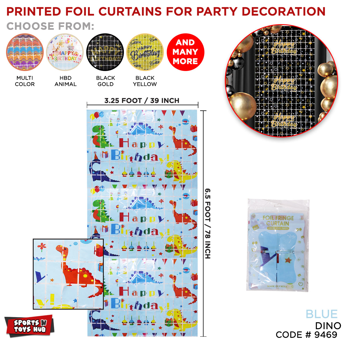 Happy Birthday Printed Metallic Foil Curtains