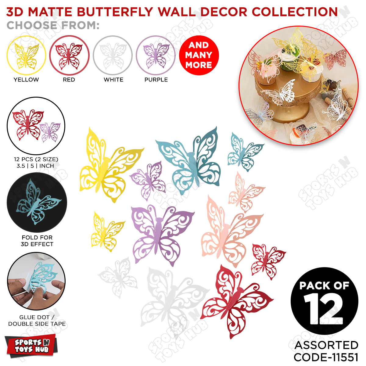 3D Matte Butterfly Wall Decor Set – Multi Color Assorted Butterfly Wall Stickers for Home Decoration