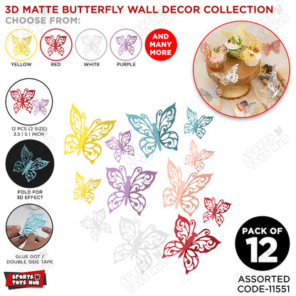 3D Matte Butterfly Wall Decor Set – Multi Color Assorted Butterfly Wall Stickers for Home Decoration