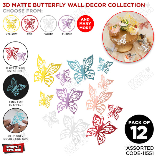 3D Matte Butterfly Wall Decor Set – Multi Color Assorted Butterfly Wall Stickers for Home Decoration