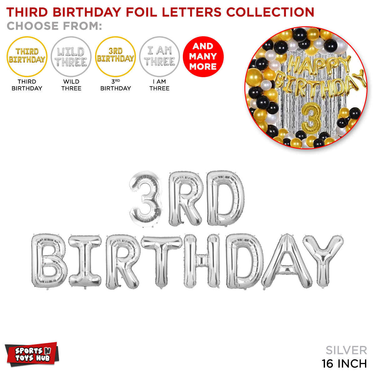 Third Birthday Silver Foil Letter Collection