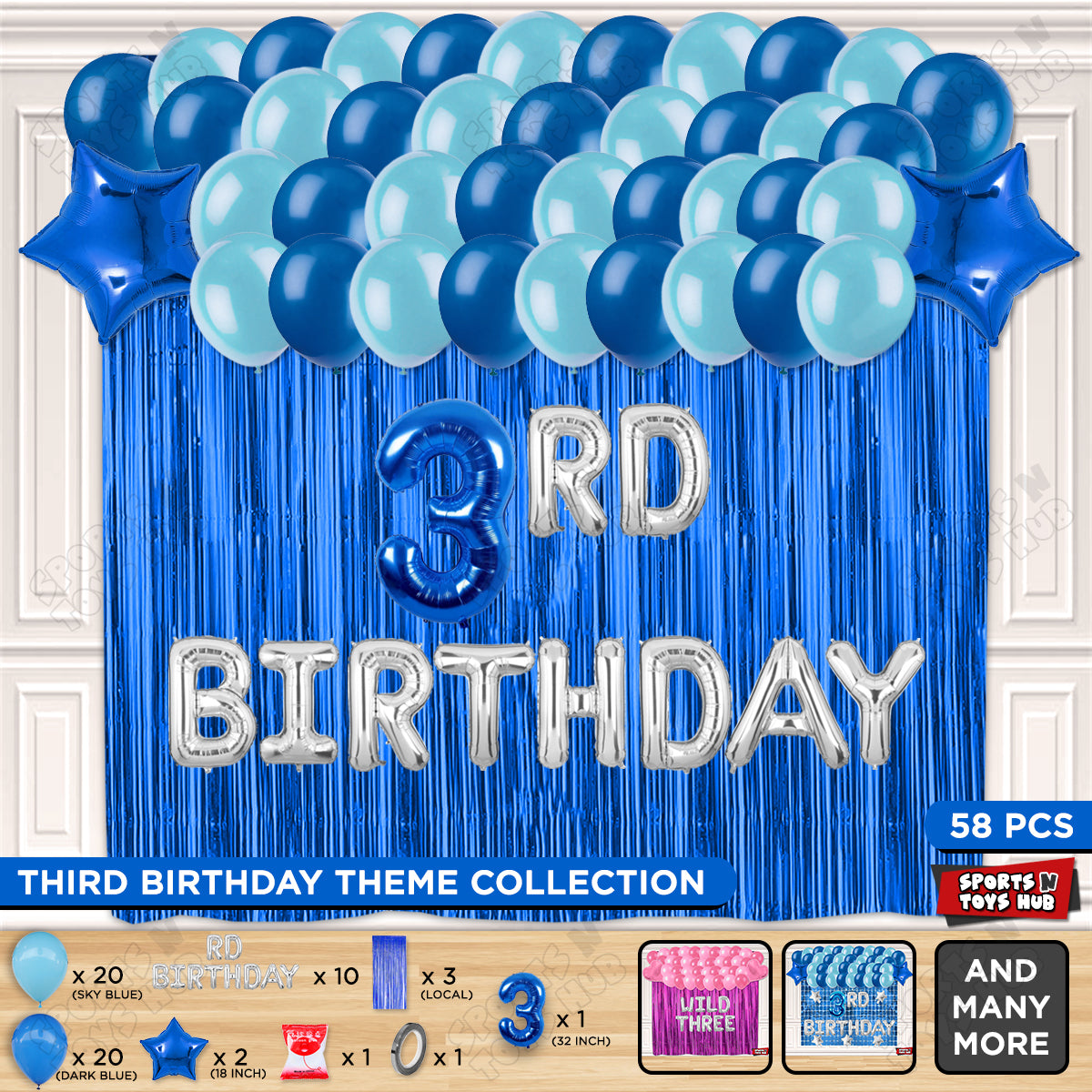 3RD Birthday Foil Letter Theme With Curtain