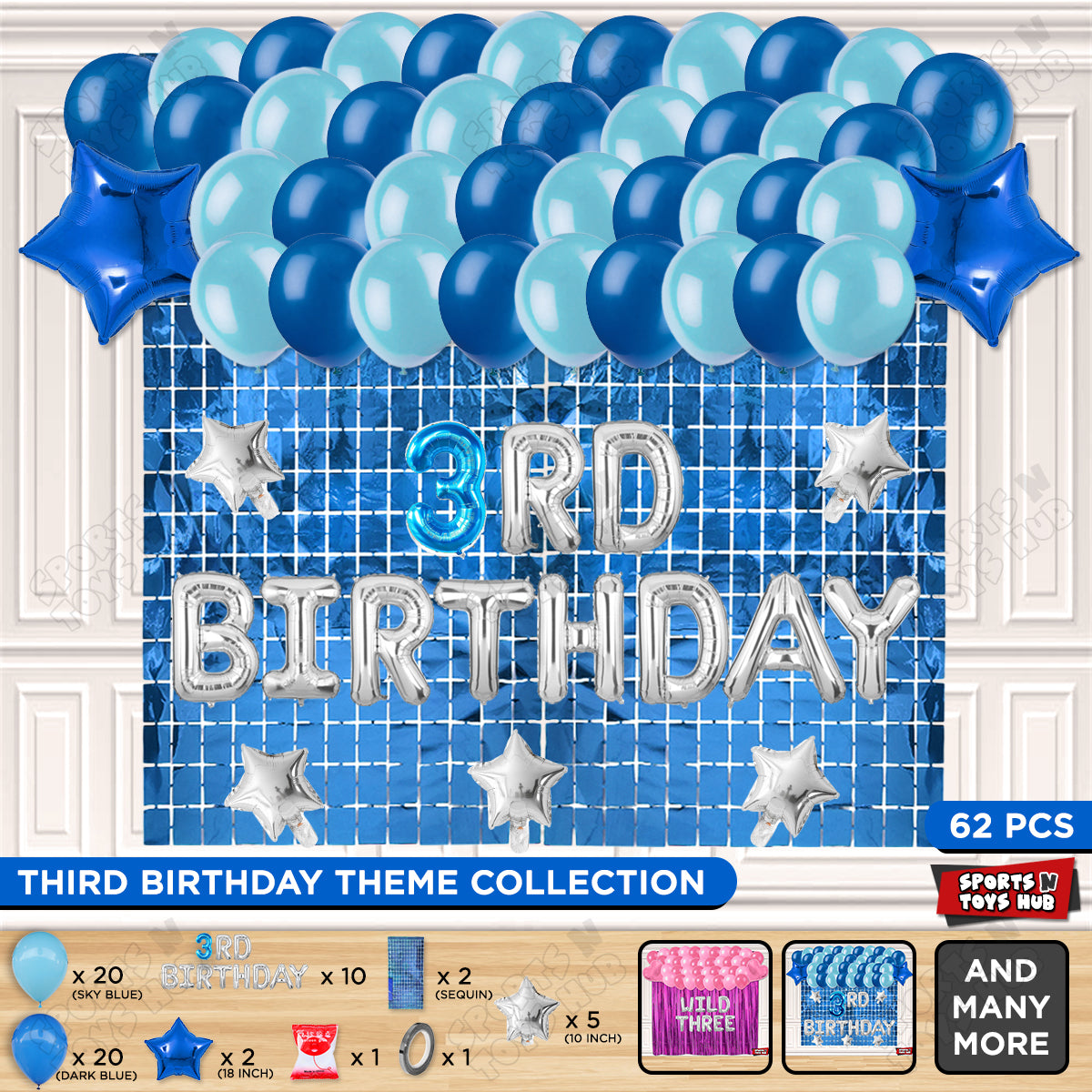 3rD Birthday Foil Letter Theme With Rectangle Curtain
