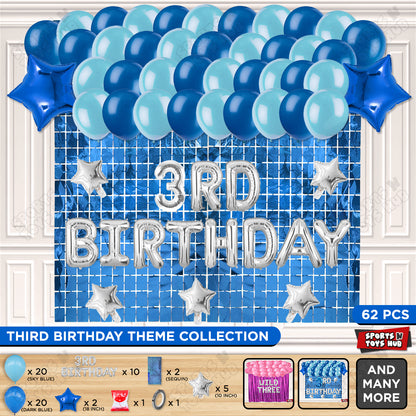 3rD Birthday Foil Letter Theme With Rectangle Curtain
