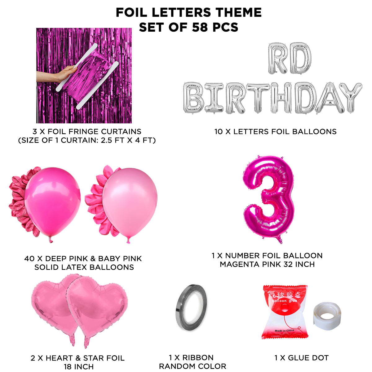 3RD Birthday Foil Letter Theme With Curtain