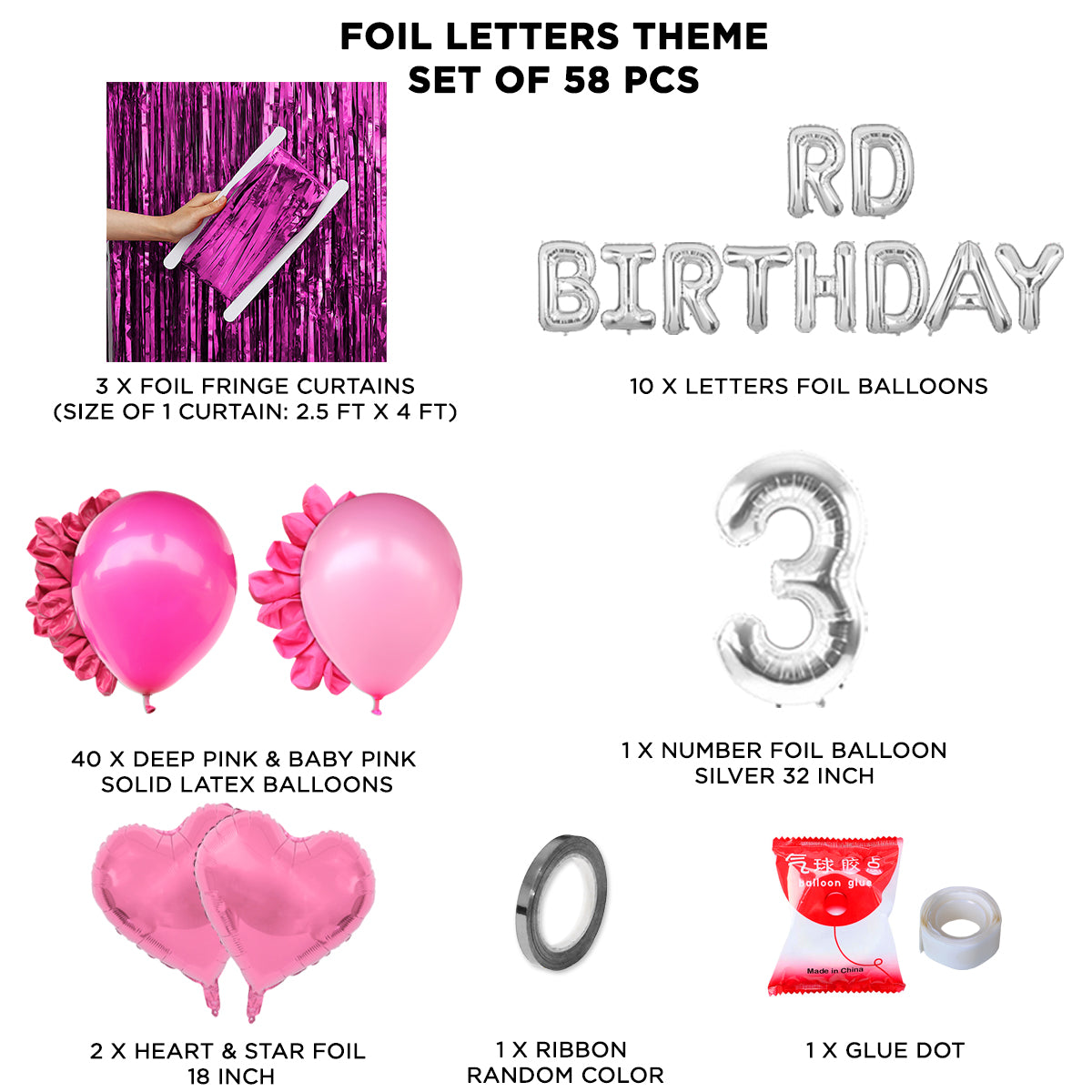 3RD Birthday Foil Letter Theme With Curtain
