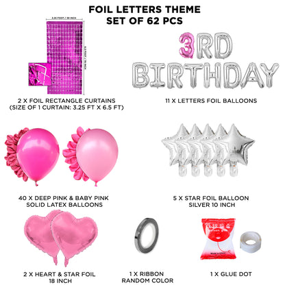 3rD Birthday Foil Letter Theme With Rectangle Curtain