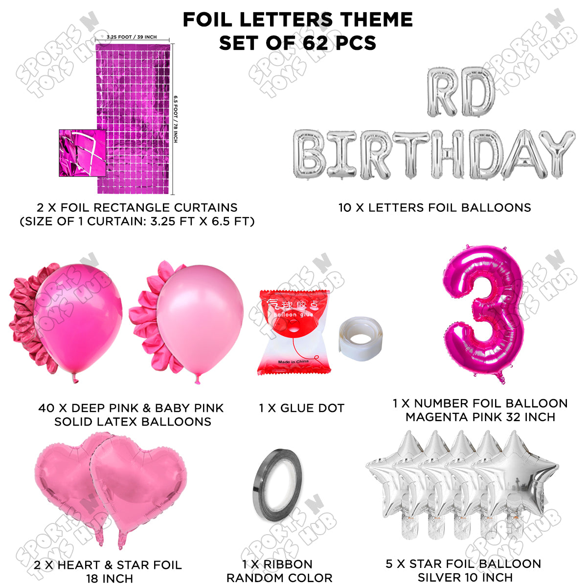 3RD Birthday Foil Letter Theme With Rectangle Curtain