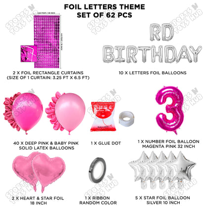 3RD Birthday Foil Letter Theme With Rectangle Curtain