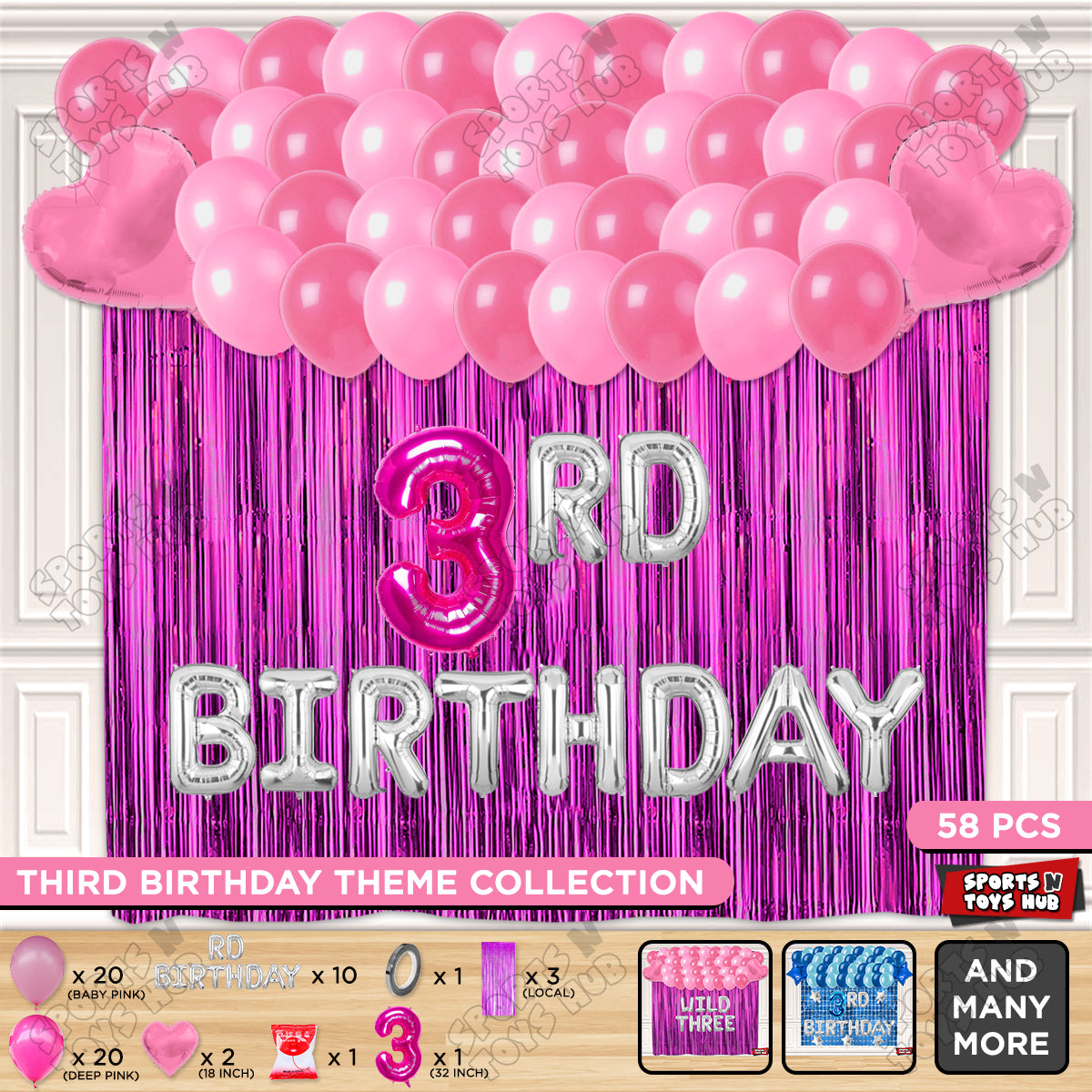 3RD Birthday Foil Letter Theme With Curtain