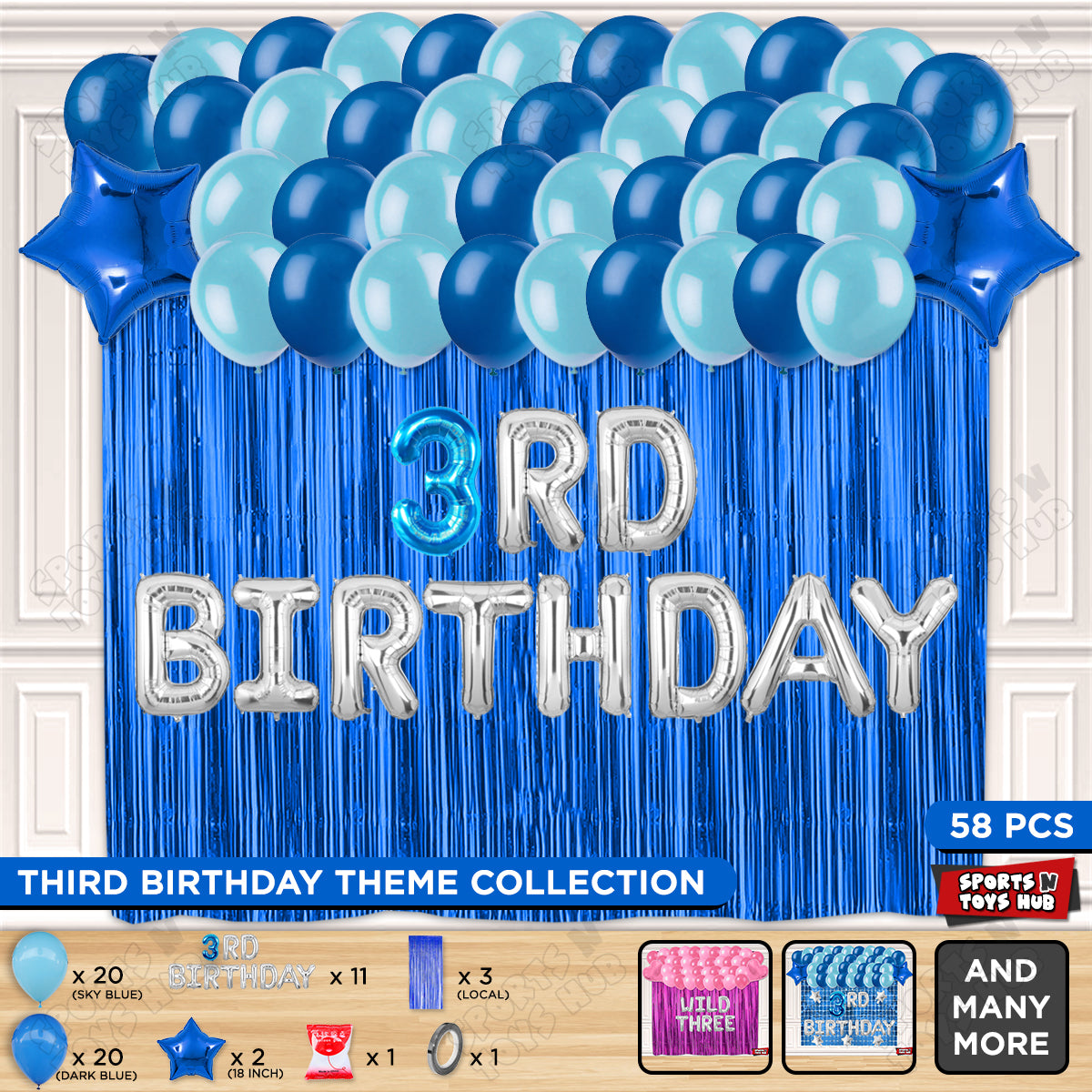 3rD Birthday Foil Letter Theme With Curtain