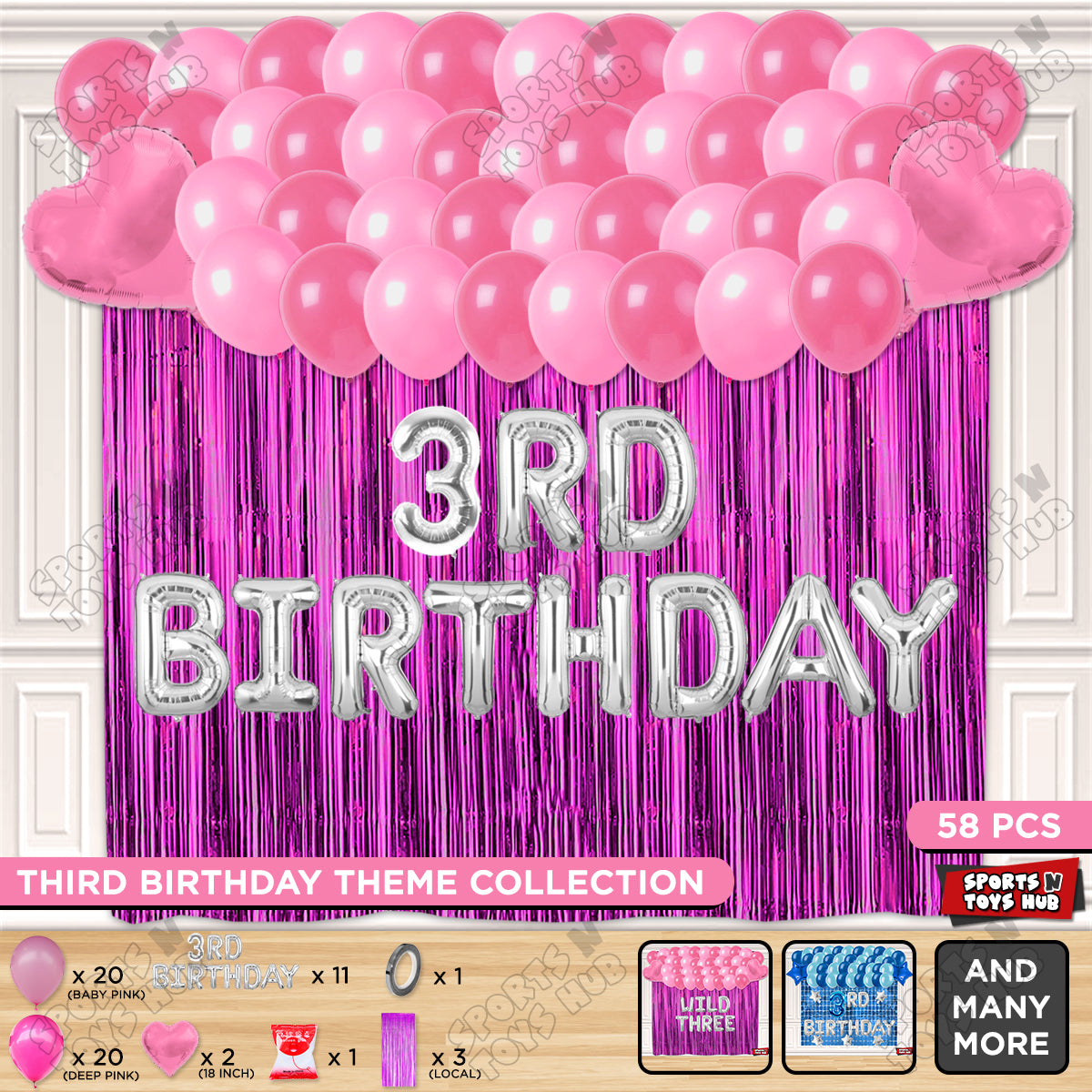 3rD Birthday Foil Letter Theme With Curtain