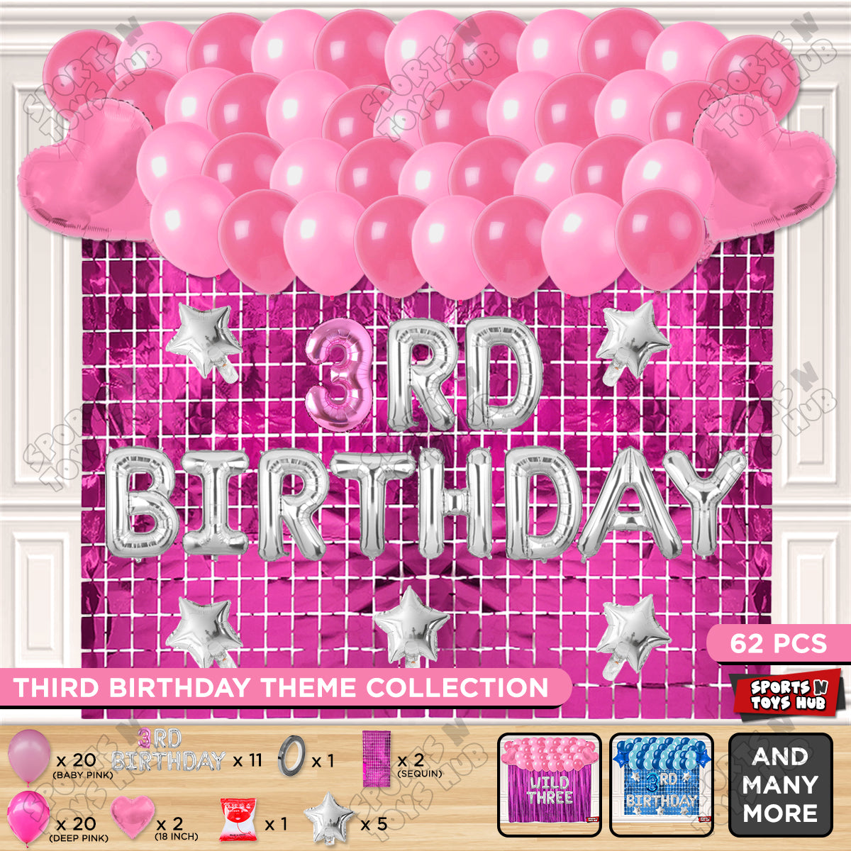 3rD Birthday Foil Letter Theme With Rectangle Curtain