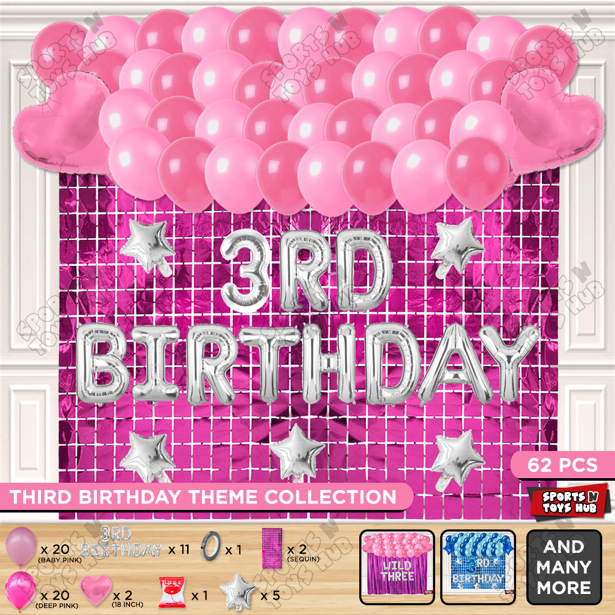 3rD Birthday Foil Letter Theme With Rectangle Curtain