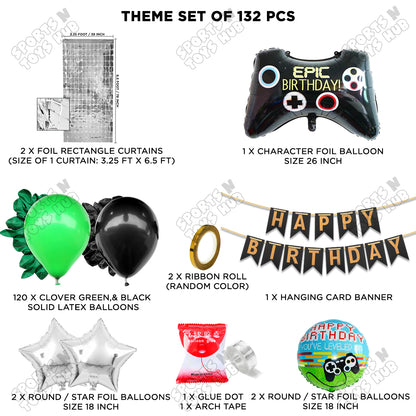 Game Controller Foil Balloon Set With HBD Card Banner Arch Theme - Green & Black