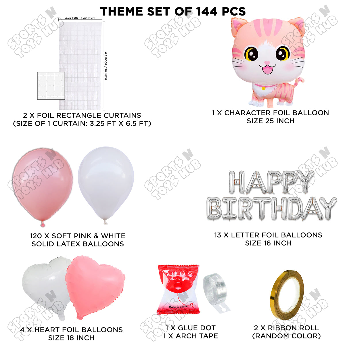 Cartoon Cat Foil Balloon Set With Foil Letter Arch Theme